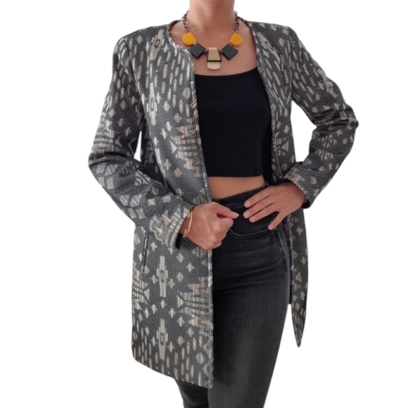 H&M Womens Tribal Pattern Print Long Blazer Size 2 - Picture 1 of 10